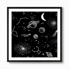 Black Space Drawing, Art, Planet Drawing Stars Black Space Galaxy Outer Space Art Print