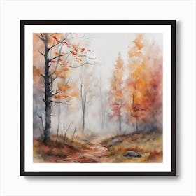 Foggy Forest Fall Landscape Art Print