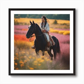 Native American Woman Riding Horse Art Print