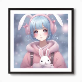 Anime Girl Holding Bunny Art Print