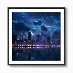 Beautyful Chicago Skyline At Night Art Print