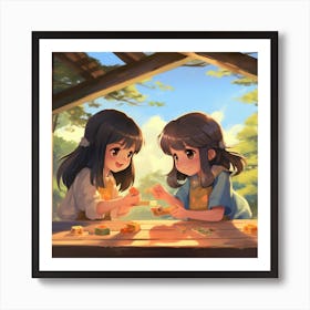 Two Girls Playing With Toys Anime Art Print