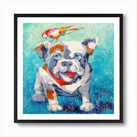 Parrot and dog are friends Art Print