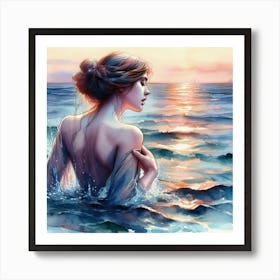 Beautiful Woman In The Sea Art Print