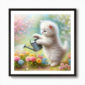 Watering Kitten Art Print