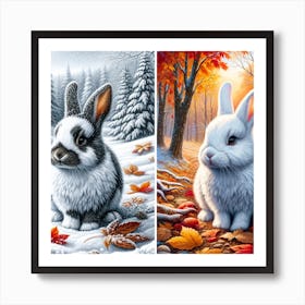 Rabbits In The Snow Art Print