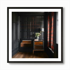 A Black Wall With A Black And White Tartan Wallpap (1) Art Print