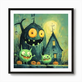 Halloween monsters green Art Print