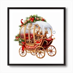 Christmas Carriage With Reindeer Art Print