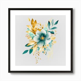 Watercolor Gold And Teal Bouquets 10 Art Print