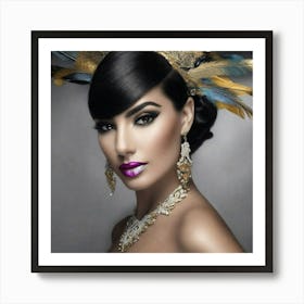 Portrait Of A Woman With Feathers 1 Art Print