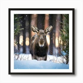 Firefly Whimsical Baby Moose In A Festive Winter Forest 25528 (2) Art Print