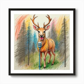 Deer With Microphone 9 Art Print