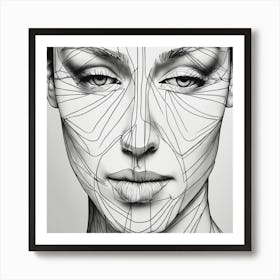 Line Drawing Of A Woman'S Face Art Print