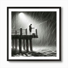 Fishing In The Rain 2 Art Print