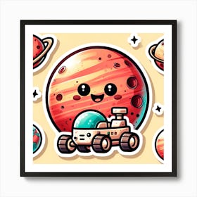 Kawaii Planet Stickers Art Print