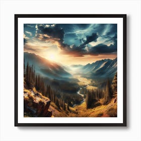 Mountain Landscape At Sunset Art Print