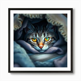 Cat Peeking Out Of The Blanket Art Print