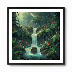Waterfall In The Jungle 18 Art Print