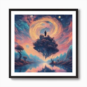 Generate An Image Of A Starry Night With A Restless, Van Gogh Esque Atmosphere, Accentuated By Electric, Vivid Colors And Swirling Patterns Art Print