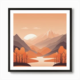 Misty mountains background in orange tone 74 Art Print