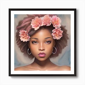 Afro Girl With Flowers Art Print