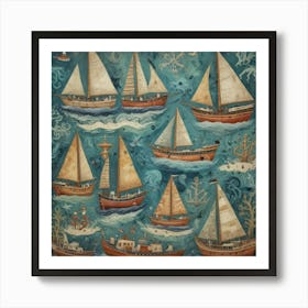 Sailboats In The Sea 1 Art Print