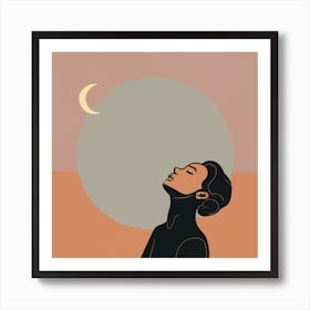 Moon And A Woman, looking up at moon Art Print