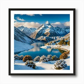 Snowy Lake In New Zealand 1 Art Print