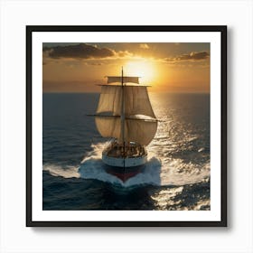 Sailing Ship At Sunset Art Print