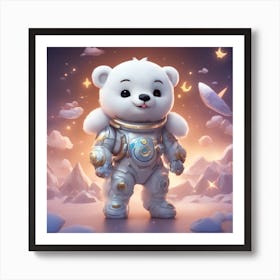 A Super Cute Chibi Zodiac Bear, In The Universe, With Snowwhite Shiny Fur, Happy Smile, Happy Smile, (1) Art Print