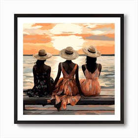 Three Women At Sunset 1 Art Print