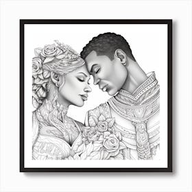 Black Bride And Groom Coloring Page 1 Art Print