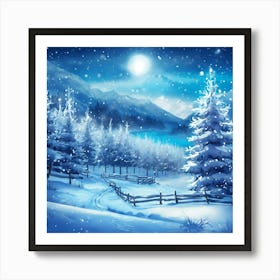 Winter Night With Bright Moon Art Print
