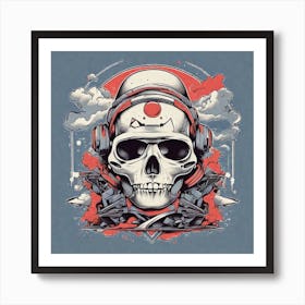 Skull With Headphones Art Print