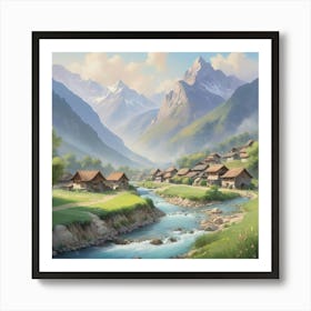 Village In The Mountains Art Print Art Print