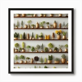 Miniature Plants On Shelves Art Print