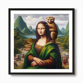 Mona Lisa travels with Tarsier in Chocolate Hills Bohol Philippines Art Print