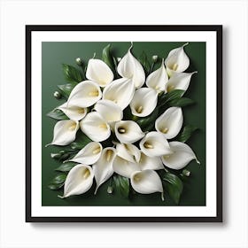 White Calla Lilies On Green Background 1 Art Print