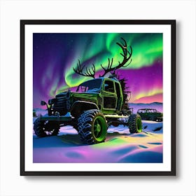 Aurora Borealis Deer Truck Art Print