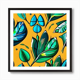 Tropical Leaves On A Yellow Background Art Print