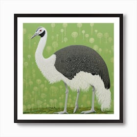 Ohara Koson Inspired Bird Painting Ostrich 2 Square Art Print