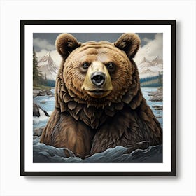 Bear In The River Art Print