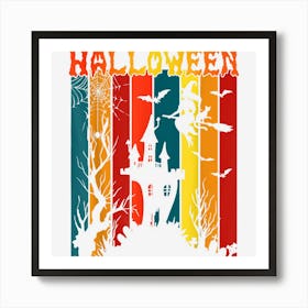 Halloween Haunted House Vintage Art Print