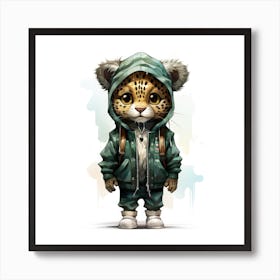 Watercolour Cartoon Jaguar In A Hoodie 2 Art Print