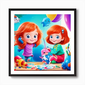 Two Girls Playing With Toys Art Print