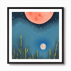 Moon And Stars Art Print