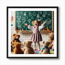 Little Girl With Teddy Bears Art Print