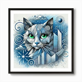 Carbon Fur City Cat Art Print