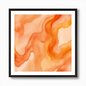 Beautiful peach tangerine abstract background. Drawn, hand-painted aquarelle. Wet watercolor pattern. Artistic background with copy space for design. Vivid web banner. Liquid, flow, fluid effect. Art Print
